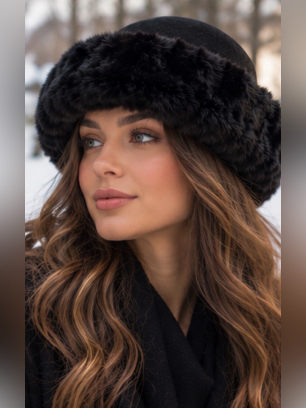 Parkhurst Black Faux Fur Trim Winter Hat Made in Canada One Size